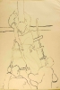 Zeichnung von Arnold Dagahni, die tote Selma wird über eine Leiter aus ihrem erhöten Krankenlager heruntergehoben